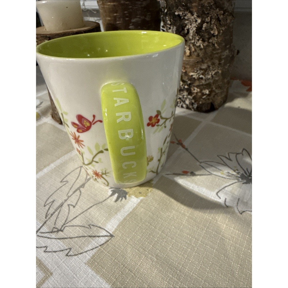 Starbucks Coffee Spring Butterfly Floral Flowers White Green Cup 2007 Mug 12 oz - Picture 6 of 8